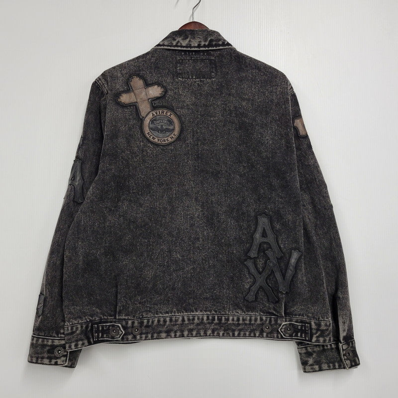 【中古品】【メンズ】 AVIREX アヴィレックス 783-5252015 LEATHER PATCH DENIM JACKET レザーパッチ デニムジャケット アウター トップス 145-261018-ms-11-izu サイズ：L カラー：ブラック 万代Net店
