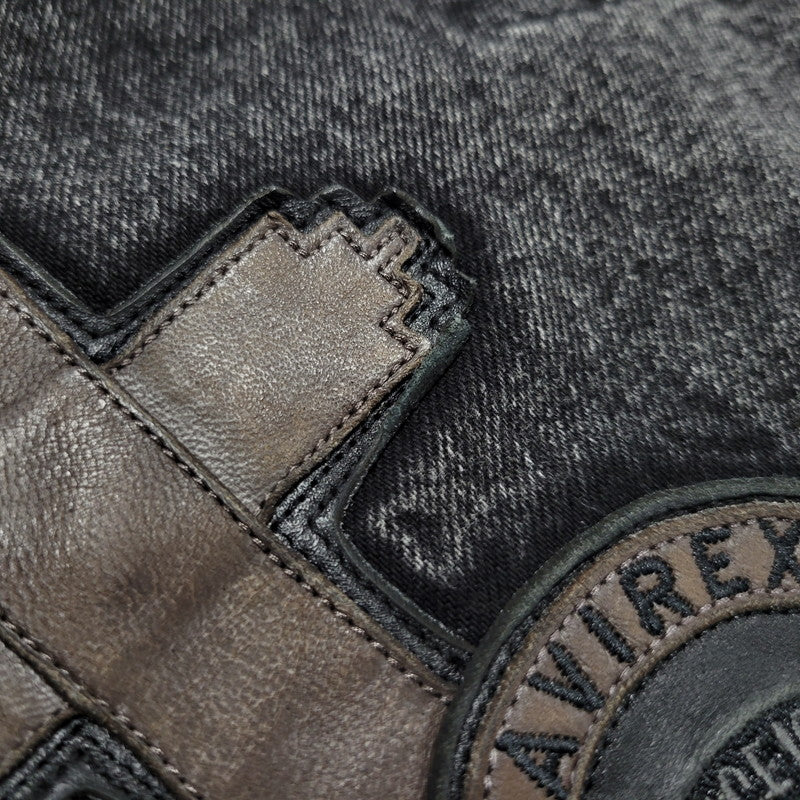 【中古品】【メンズ】 AVIREX アヴィレックス 783-5252015 LEATHER PATCH DENIM JACKET レザーパッチ デニムジャケット アウター トップス 145-261018-ms-11-izu サイズ：L カラー：ブラック 万代Net店
