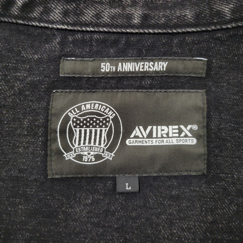 【中古品】【メンズ】 AVIREX アヴィレックス 783-5252015 LEATHER PATCH DENIM JACKET レザーパッチ デニムジャケット アウター トップス 145-261018-ms-11-izu サイズ：L カラー：ブラック 万代Net店