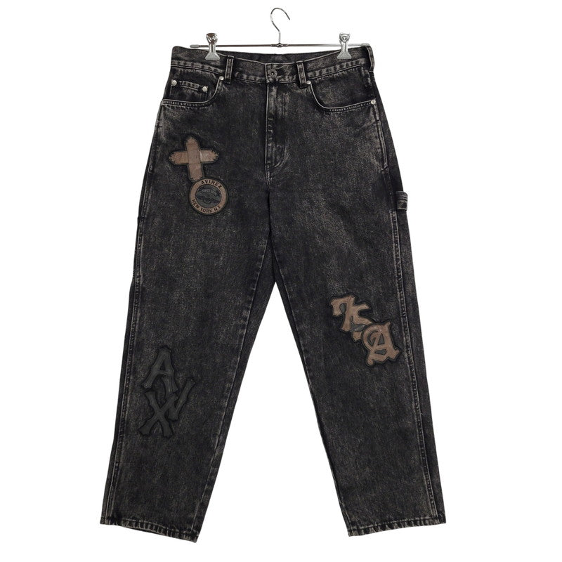 【中古品】【メンズ】 AVIREX アヴィレックス 783-5211003 LEATHER PATCH DENIM PANTS レザーパッチ デニムパンツ ボトムス 156-261018-ms-12-izu サイズ：XL カラー：ブラック 万代Net店