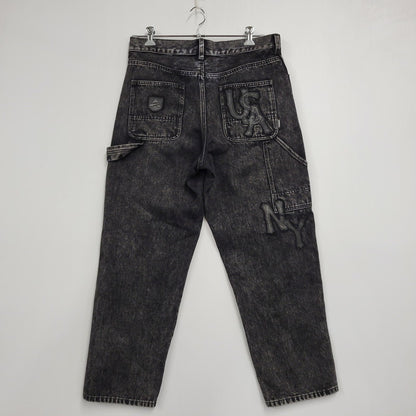 【中古品】【メンズ】 AVIREX アヴィレックス 783-5211003 LEATHER PATCH DENIM PANTS レザーパッチ デニムパンツ ボトムス 156-261018-ms-12-izu サイズ：XL カラー：ブラック 万代Net店