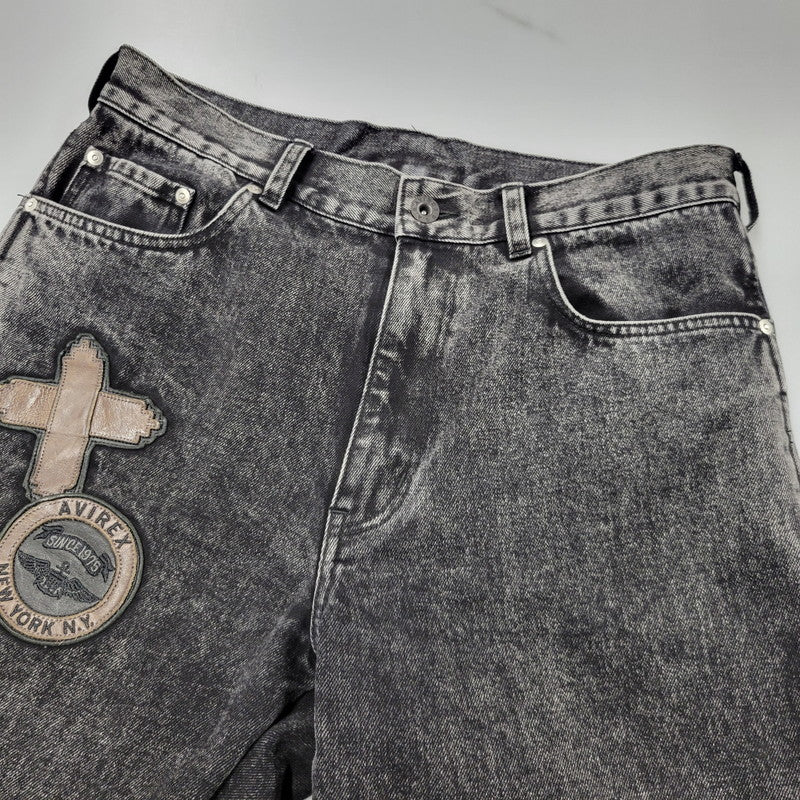 【中古品】【メンズ】 AVIREX アヴィレックス 783-5211003 LEATHER PATCH DENIM PANTS レザーパッチ デニムパンツ ボトムス 156-261018-ms-12-izu サイズ：XL カラー：ブラック 万代Net店