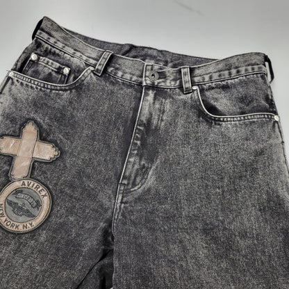 【中古品】【メンズ】 AVIREX アヴィレックス 783-5211003 LEATHER PATCH DENIM PANTS レザーパッチ デニムパンツ ボトムス 156-261018-ms-12-izu サイズ：XL カラー：ブラック 万代Net店
