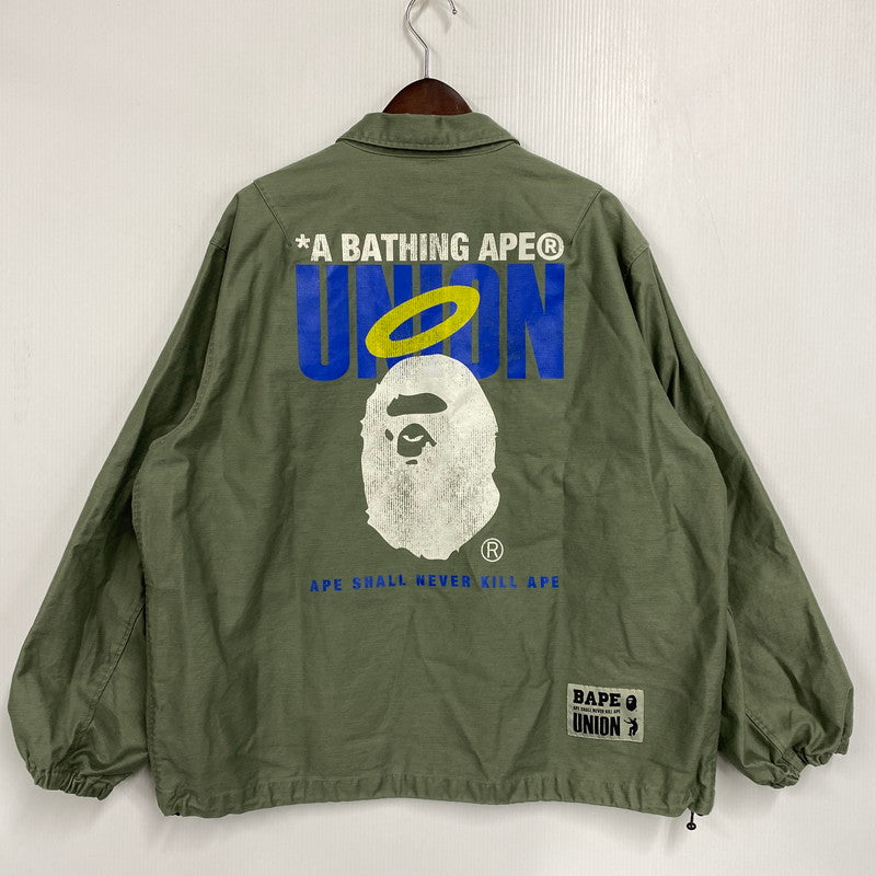 【中古品】【メンズ】 A BATHING APE アベイシングエイプ×UNION 001LJJ731906C WASHED COACH JACKET ウォッシュド コーチ ジャケット アウター 142-261027-yn-08-izu サイズ：M カラー：オリーブ 万代Net店