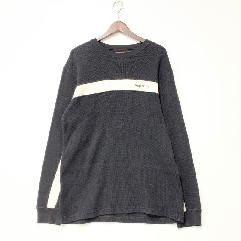 【中古品】【メンズ】 SUPREME シュプリーム 18AW PANEL STRIPE WAFFLE THERMAL パネル ストライプ ワッフル サーマル トップス 長袖 149-261027-ya-03-izu サイズ：M カラー：ブラック 万代Net店