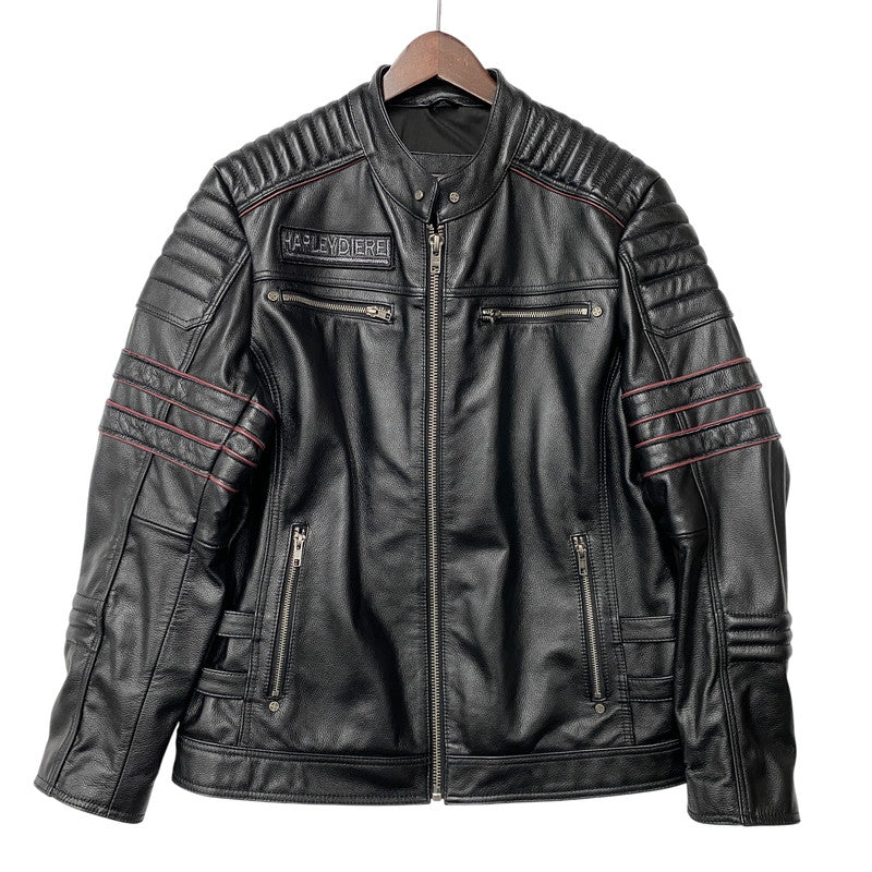 【中古品】【メンズ】 HARLEYDIEREI LEATHER SKULL RIDERS JACKET レザー スカル ライダース ジャケット アウター 145-261022-kh-06-izu サイズ：2Xl カラー：ブラック 万代Net店