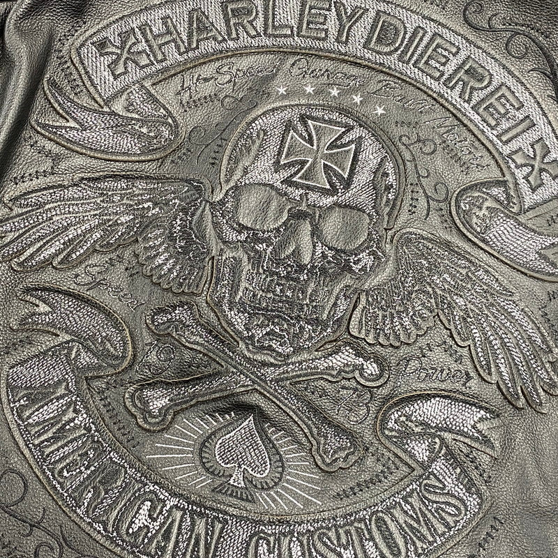 【中古品】【メンズ】 HARLEYDIEREI LEATHER SKULL RIDERS JACKET レザー スカル ライダース ジャケット アウター 145-261022-kh-06-izu サイズ：2Xl カラー：ブラック 万代Net店
