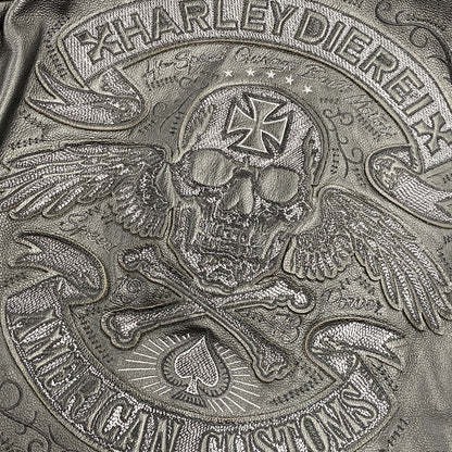 【中古品】【メンズ】 HARLEYDIEREI LEATHER SKULL RIDERS JACKET レザー スカル ライダース ジャケット アウター 145-261022-kh-06-izu サイズ：2Xl カラー：ブラック 万代Net店