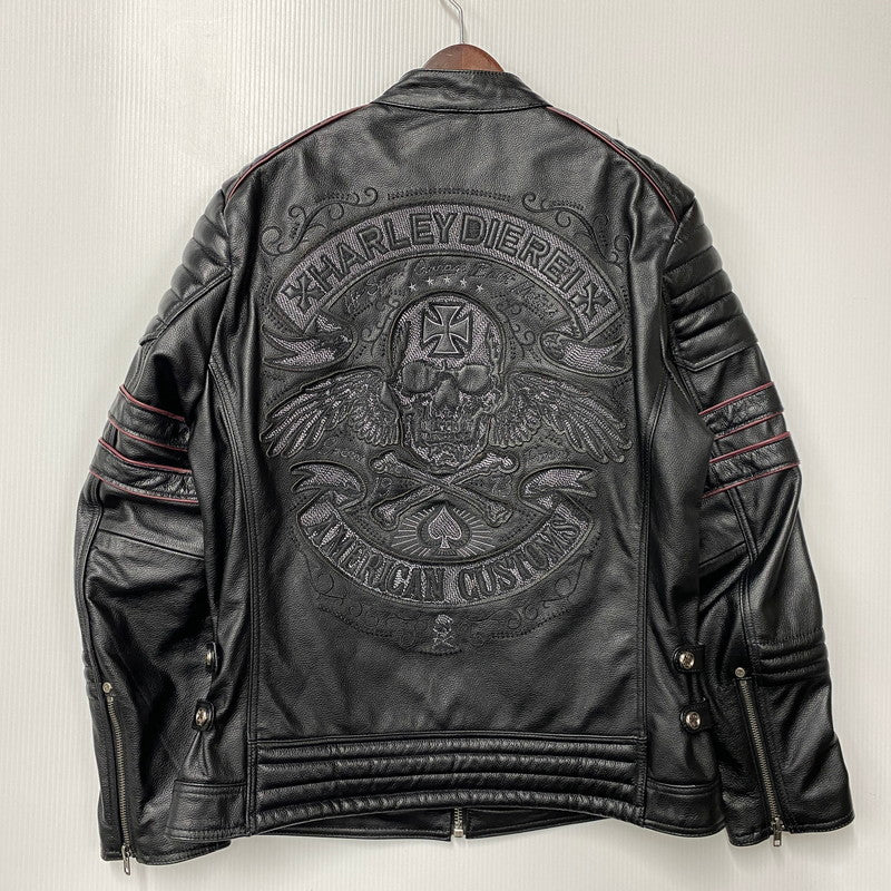 【中古品】【メンズ】 HARLEYDIEREI LEATHER SKULL RIDERS JACKET レザー スカル ライダース ジャケット アウター 145-261022-kh-06-izu サイズ：2Xl カラー：ブラック 万代Net店