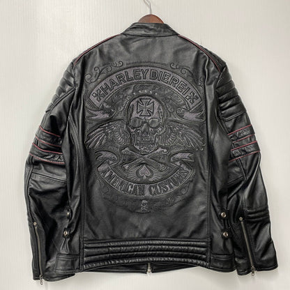 【中古品】【メンズ】 HARLEYDIEREI LEATHER SKULL RIDERS JACKET レザー スカル ライダース ジャケット アウター 145-261022-kh-06-izu サイズ：2Xl カラー：ブラック 万代Net店