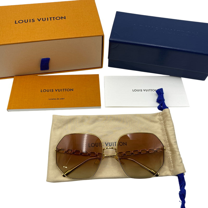 【中古品】【メンズ/レディース】 LOUIS VUITTON ルイ・ヴィトン Z1650E MY LV CHAIN ROUND SUNGLASSES チェーン ラウンド サングラス 179-261025-cs-14-izu サイズ：60口17-140 カラー：ゴールド×ブラウン 万代Net店