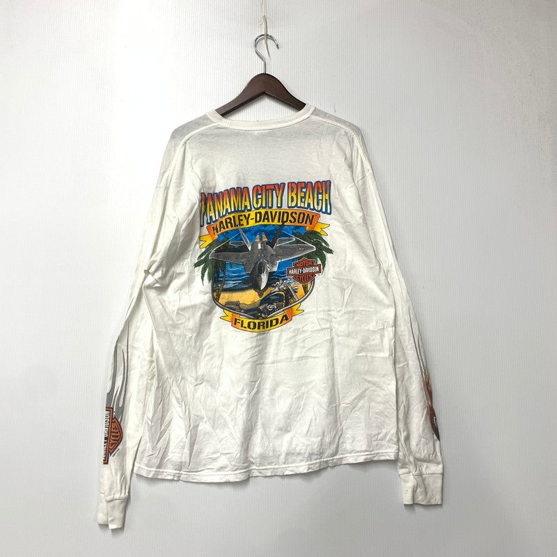 【現状渡し品】【メンズ】 HARLEY DAVIDSON ハーレーダビッドソン メキシコ製 c2014 FLAME LOGO L S TEE フレーム ロゴ ロングスリーブ Tシャツ トップス 長袖 145-261027-ya-13-izu サイズ：XL カラー：ホワイト 万代Net店
