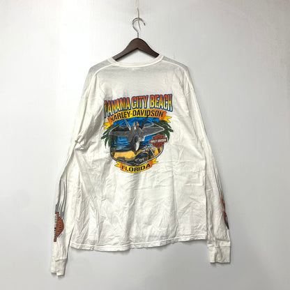 【現状渡し品】【メンズ】 HARLEY DAVIDSON ハーレーダビッドソン メキシコ製 c2014 FLAME LOGO L S TEE フレーム ロゴ ロングスリーブ Tシャツ トップス 長袖 145-261027-ya-13-izu サイズ：XL カラー：ホワイト 万代Net店