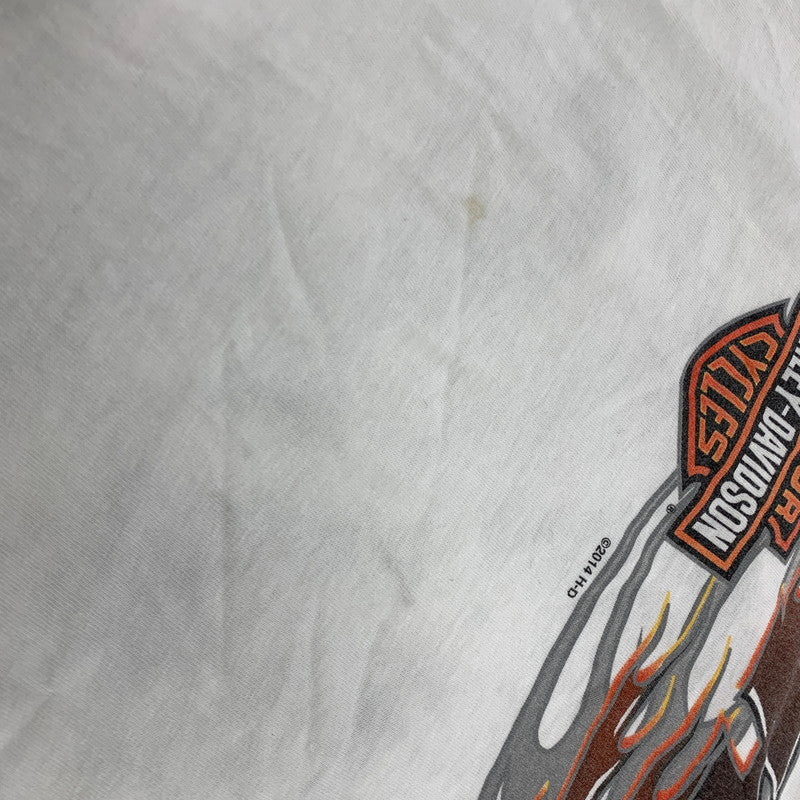 【現状渡し品】【メンズ】 HARLEY DAVIDSON ハーレーダビッドソン メキシコ製 c2014 FLAME LOGO L S TEE フレーム ロゴ ロングスリーブ Tシャツ トップス 長袖 145-261027-ya-13-izu サイズ：XL カラー：ホワイト 万代Net店