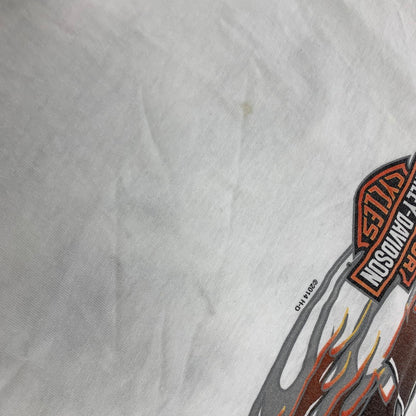 【現状渡し品】【メンズ】 HARLEY DAVIDSON ハーレーダビッドソン メキシコ製 c2014 FLAME LOGO L S TEE フレーム ロゴ ロングスリーブ Tシャツ トップス 長袖 145-261027-ya-13-izu サイズ：XL カラー：ホワイト 万代Net店