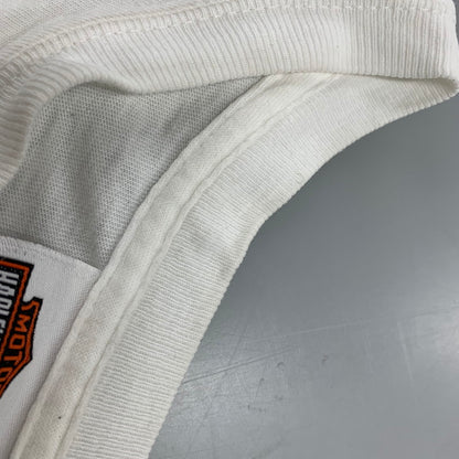 【現状渡し品】【メンズ】 HARLEY DAVIDSON ハーレーダビッドソン メキシコ製 c2014 FLAME LOGO L S TEE フレーム ロゴ ロングスリーブ Tシャツ トップス 長袖 145-261027-ya-13-izu サイズ：XL カラー：ホワイト 万代Net店