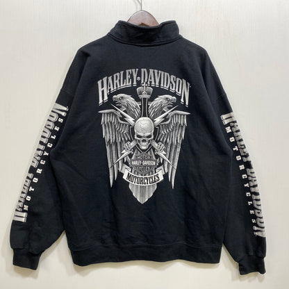 【中古品】【メンズ】 HARLEY DAVIDSON ハーレーダビッドソン c2018 SKULL WING HALF ZIP SWEAT スカル ウイング ハーフジップ スウェット トップス 145-261030-kh-08-izu サイズ：XL カラー：ブラック 万代Net店