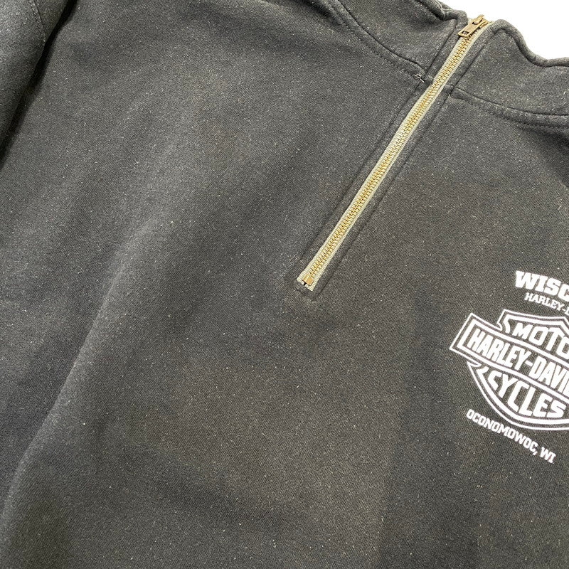【中古品】【メンズ】 HARLEY DAVIDSON ハーレーダビッドソン c2018 SKULL WING HALF ZIP SWEAT スカル ウイング ハーフジップ スウェット トップス 145-261030-kh-08-izu サイズ：XL カラー：ブラック 万代Net店