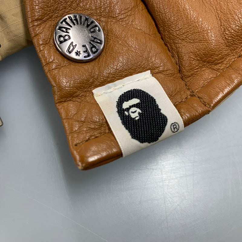 【中古品】【メンズ】 A BATHING APE アベイシングエイプ LEATHER CLASSIC DOWN JACKET レザー ダウン ジャケット アウター 142-261028-kh-11-izu サイズ：M カラー：ブラウン 万代Net店