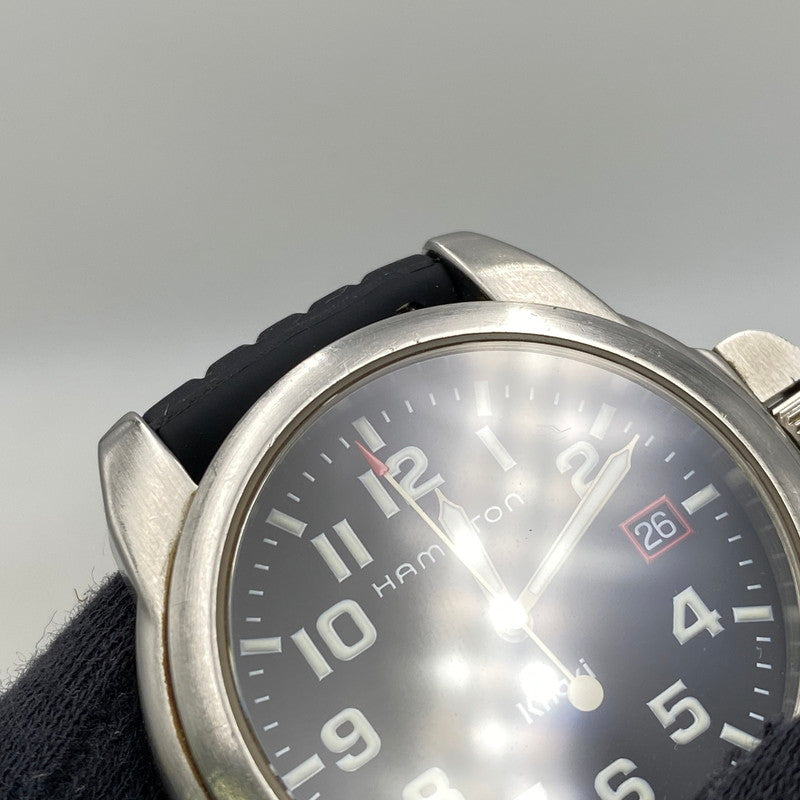 【中古品】【メンズ/レディース】 HAMILTON ハミルトン 6309 KHAKI DATE QUARTZ カーキ デイト クオーツ 腕時計 197-261028-cs-20-izu カラー：シルバー×ブラック 万代Net店