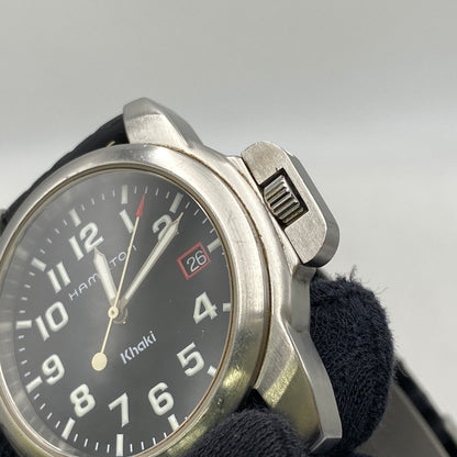 【中古品】【メンズ/レディース】 HAMILTON ハミルトン 6309 KHAKI DATE QUARTZ カーキ デイト クオーツ 腕時計 197-261028-cs-20-izu カラー：シルバー×ブラック 万代Net店