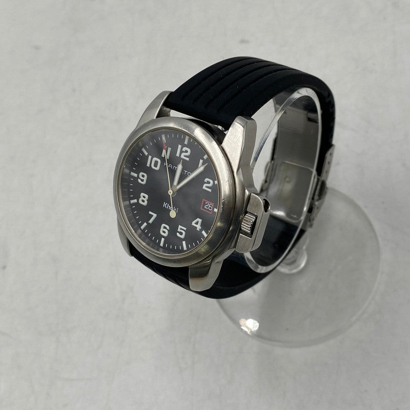 【中古品】【メンズ/レディース】 HAMILTON ハミルトン 6309 KHAKI DATE QUARTZ カーキ デイト クオーツ 腕時計 197-261028-cs-20-izu カラー：シルバー×ブラック 万代Net店
