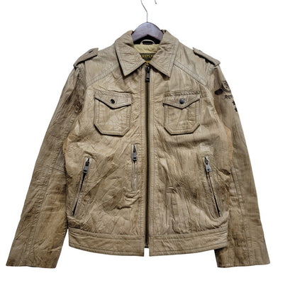 【現状渡し品】【メンズ】 REPLAY リプレイ LEATHER JACKET レザー ジャケット アウター 141-261029-yn-02-izu サイズ：S カラー：ベージュ 万代Net店