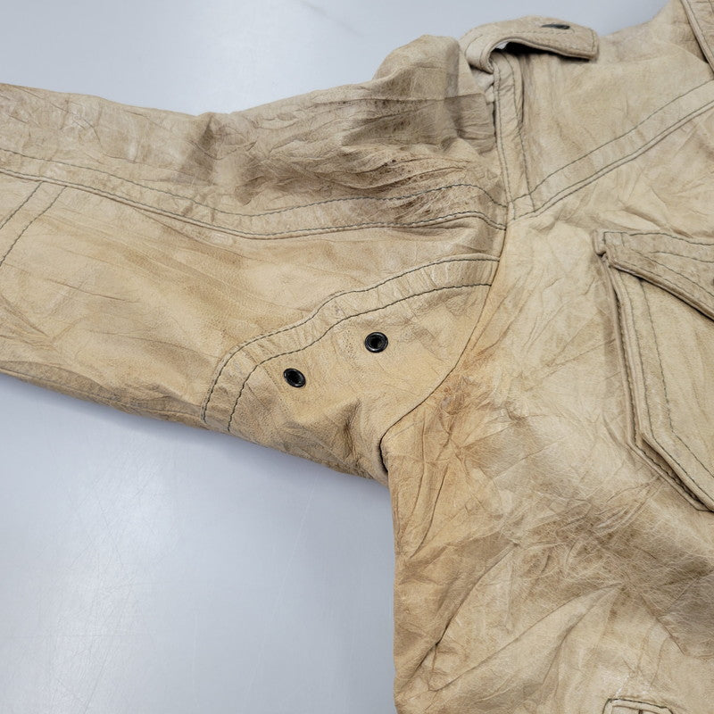 【現状渡し品】【メンズ】 REPLAY リプレイ LEATHER JACKET レザー ジャケット アウター 141-261029-yn-02-izu サイズ：S カラー：ベージュ 万代Net店