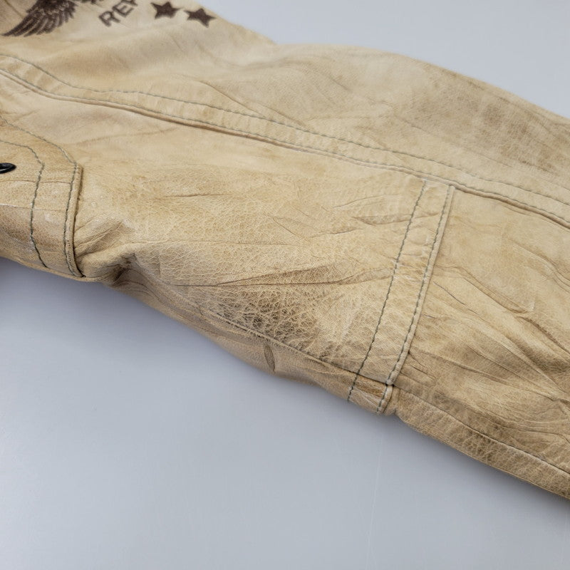 【現状渡し品】【メンズ】 REPLAY リプレイ LEATHER JACKET レザー ジャケット アウター 141-261029-yn-02-izu サイズ：S カラー：ベージュ 万代Net店
