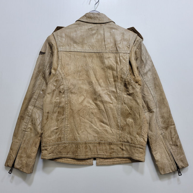 【現状渡し品】【メンズ】 REPLAY リプレイ LEATHER JACKET レザー ジャケット アウター 141-261029-yn-02-izu サイズ：S カラー：ベージュ 万代Net店