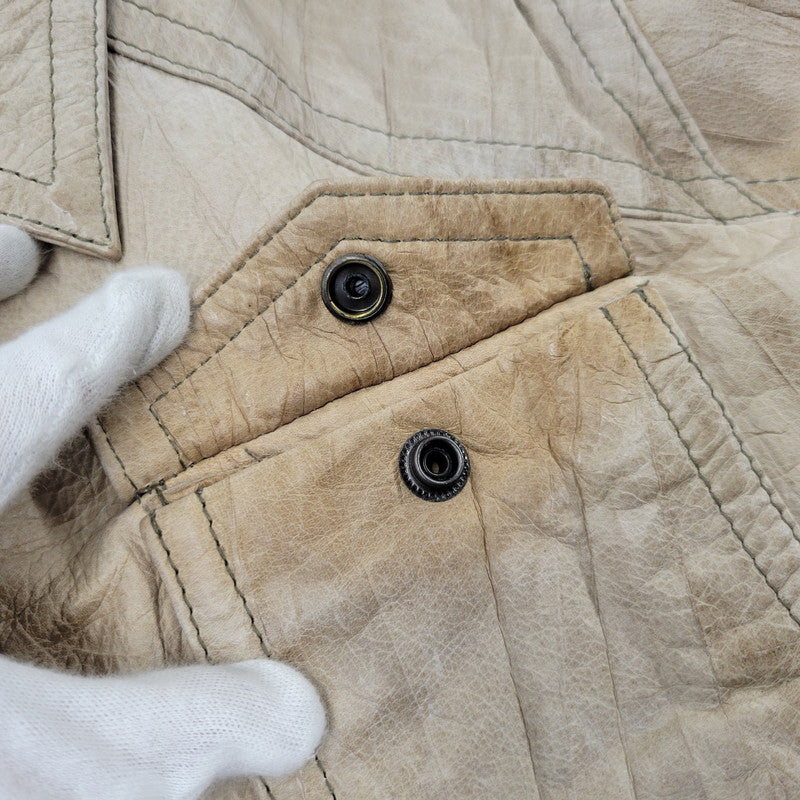【現状渡し品】【メンズ】 REPLAY リプレイ LEATHER JACKET レザー ジャケット アウター 141-261029-yn-02-izu サイズ：S カラー：ベージュ 万代Net店