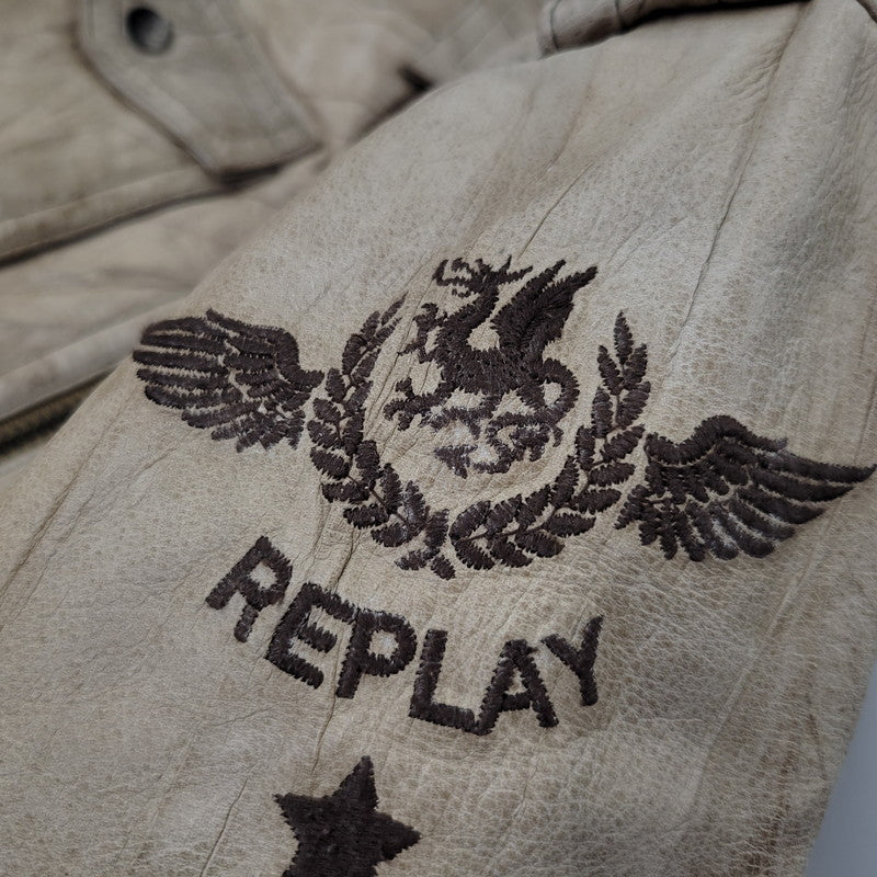 【現状渡し品】【メンズ】 REPLAY リプレイ LEATHER JACKET レザー ジャケット アウター 141-261029-yn-02-izu サイズ：S カラー：ベージュ 万代Net店