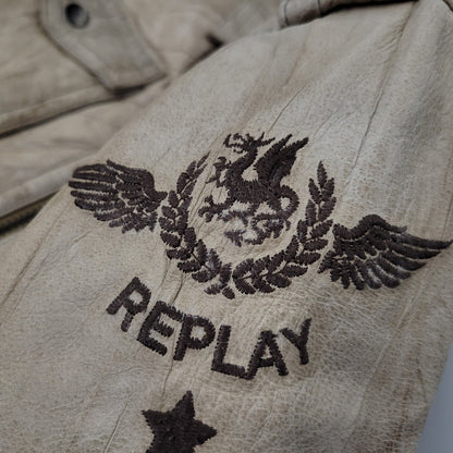 【現状渡し品】【メンズ】 REPLAY リプレイ LEATHER JACKET レザー ジャケット アウター 141-261029-yn-02-izu サイズ：S カラー：ベージュ 万代Net店