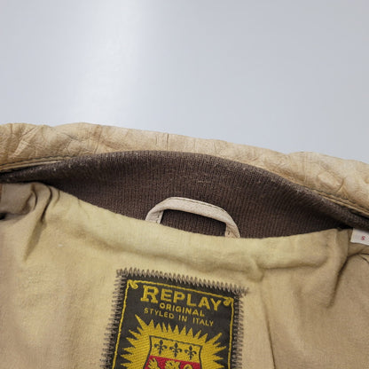 【現状渡し品】【メンズ】 REPLAY リプレイ LEATHER JACKET レザー ジャケット アウター 141-261029-yn-02-izu サイズ：S カラー：ベージュ 万代Net店