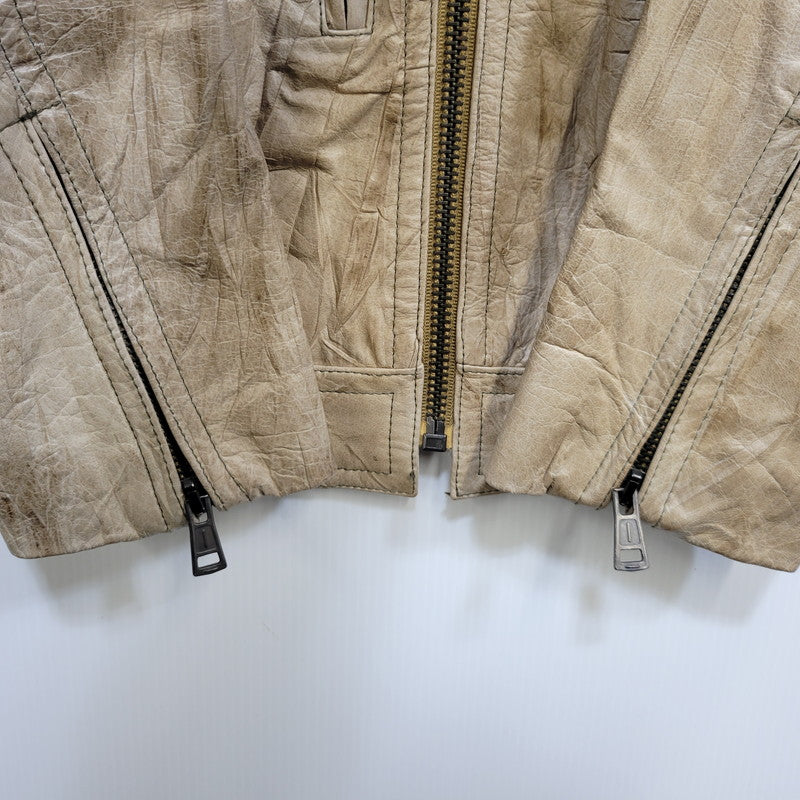 【現状渡し品】【メンズ】 REPLAY リプレイ LEATHER JACKET レザー ジャケット アウター 141-261029-yn-02-izu サイズ：S カラー：ベージュ 万代Net店