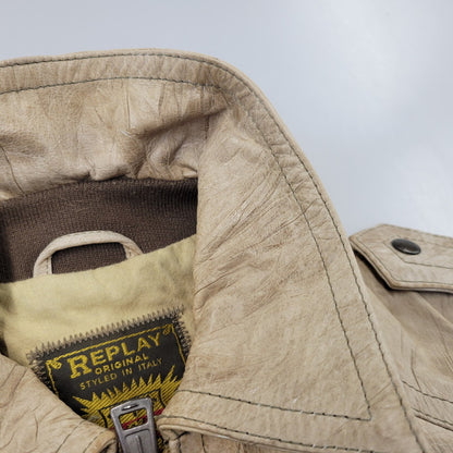 【現状渡し品】【メンズ】 REPLAY リプレイ LEATHER JACKET レザー ジャケット アウター 141-261029-yn-02-izu サイズ：S カラー：ベージュ 万代Net店