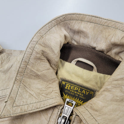 【現状渡し品】【メンズ】 REPLAY リプレイ LEATHER JACKET レザー ジャケット アウター 141-261029-yn-02-izu サイズ：S カラー：ベージュ 万代Net店