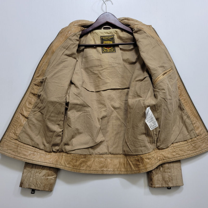 【現状渡し品】【メンズ】 REPLAY リプレイ LEATHER JACKET レザー ジャケット アウター 141-261029-yn-02-izu サイズ：S カラー：ベージュ 万代Net店
