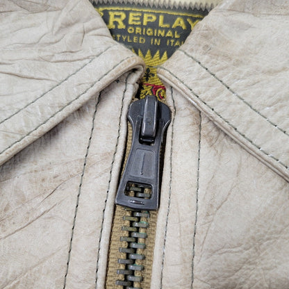 【現状渡し品】【メンズ】 REPLAY リプレイ LEATHER JACKET レザー ジャケット アウター 141-261029-yn-02-izu サイズ：S カラー：ベージュ 万代Net店
