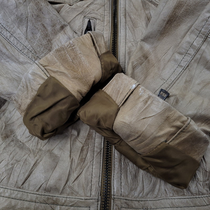 【現状渡し品】【メンズ】 REPLAY リプレイ LEATHER JACKET レザー ジャケット アウター 141-261029-yn-02-izu サイズ：S カラー：ベージュ 万代Net店
