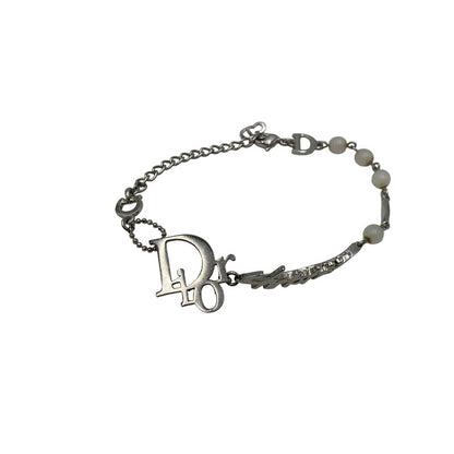 【中古品】【レディース】 CHRISTIAN DIOR クリスチャンディオール FAKE PEARL LOGO BRACELET フェイク パール ロゴ ブレスレット アクセサリー 182-261030-cs-16-izu カラー：シルバー×ホワイト 万代Net店