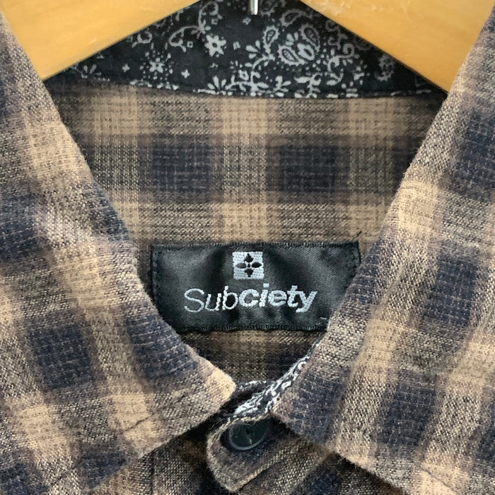 【中古品】【メンズ】 Subciety サブサエティ 長袖シャツ トップス ブランド 古着 142-240302-gm-5-fuz サイズ：S カラー：ブラウン 万代Net店