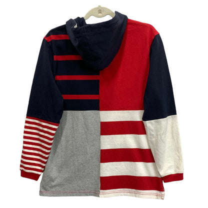 【中古品】【メンズ】 TOMMY HILFIGER トミーヒルフィガー PULLOVER HOODIE プルオーバーフーディー パーカー トップス ブランド 古着 147-240223-gm-11-fuz サイズ：M カラー：レッド ネイビー 万代Net店