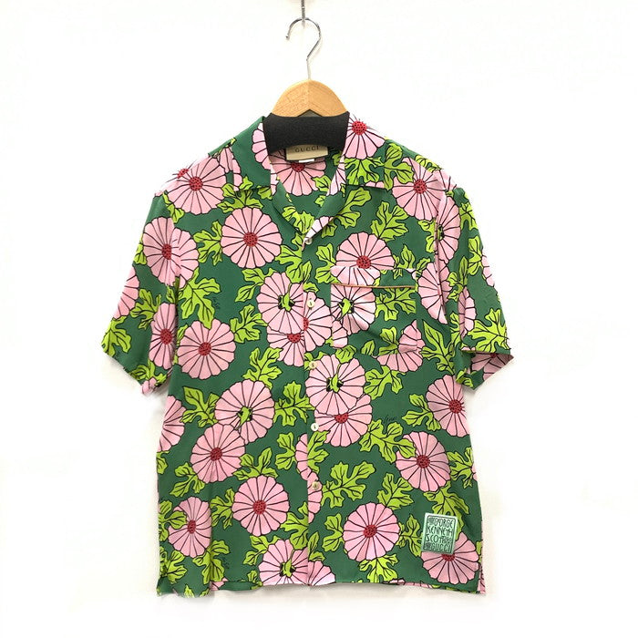 【中古品】【メンズ】 GUCCI グッチ 649832 KEN SCOTT FLORAL BOWLING SHIRT フローラルボーリングシャツ 半袖シャツ トップス ブランド 古着 141-231123-gm-33-fuz サイズ：44 カラー：グリーン ピンク 花柄 万代Net店