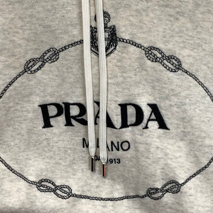 【中古美品】【メンズ】 PRADA プラダ UJL24B S 23213IQF0018 EMBROIDERED LOGO HOODIE ロゴフーディー パーカー トップス ブランド 古着 141-231202-gm-4-fuz サイズ：L カラー：ベージュ 万代Net店