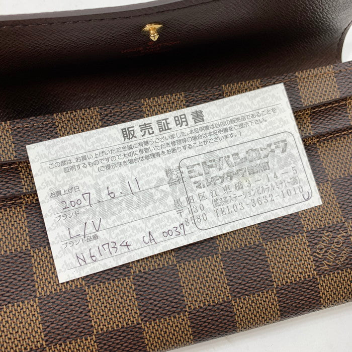 【中古美品】【メンズ/レディース】 LOUIS VUITTON ルイ・ヴィトン N61734 ポルトフォイユ・サラ 長財布 ブランド 179-240115-gm-14-fuz カラー：ブラウン ダミエ 万代Net店