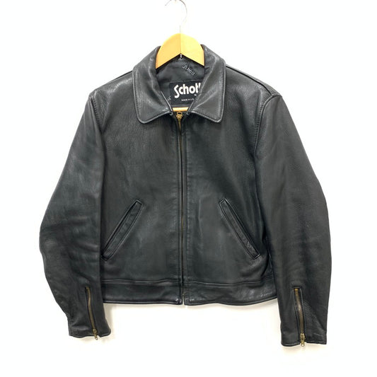 【中古品】【メンズ】 schott ショット SINGLE RIDERS JACKET シングルライダースジャケット 羊革 アウター ブランド 古着 レザージャケット 145-240413-gm-28-fuz サイズ：M カラー：ブラック 万代Net店