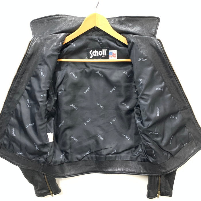 【中古品】【メンズ】 schott ショット SINGLE RIDERS JACKET シングルライダースジャケット 羊革 アウター ブランド 古着 レザージャケット 145-240413-gm-28-fuz サイズ：M カラー：ブラック 万代Net店