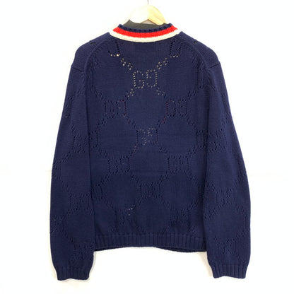 【中古品】【メンズ】 GUCCI グッチ 740503 パーフォレーテッドGGコットンカーディガン トップス ブランド 古着 141-240810-gm-36-fuz サイズ：L カラー：ネイビー 万代Net店