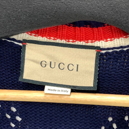 【中古品】【メンズ】 GUCCI グッチ 740503 パーフォレーテッドGGコットンカーディガン トップス ブランド 古着 141-240810-gm-36-fuz サイズ：L カラー：ネイビー 万代Net店